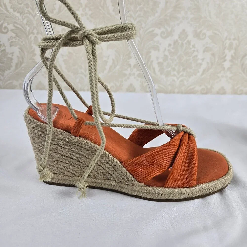 Lauren Ralph Lauren Size 8B Amelie Orange Lace Up Sandals Espadrille Wedge Heels